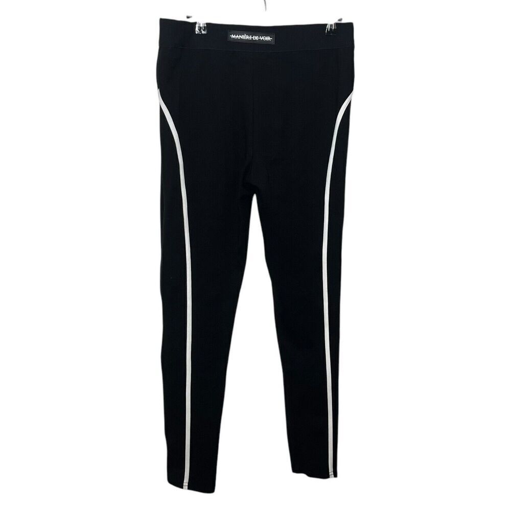 Maniere De Voir Compression Leggings Women's Size 14 Black White Trim High Rise - Picture 5 of 12
